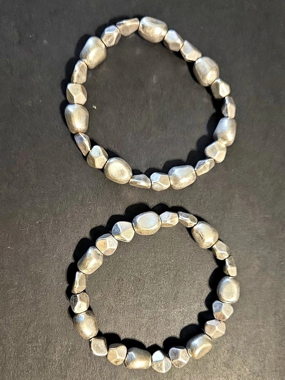 Silver Beaded Stretch Bracelet Set Like New